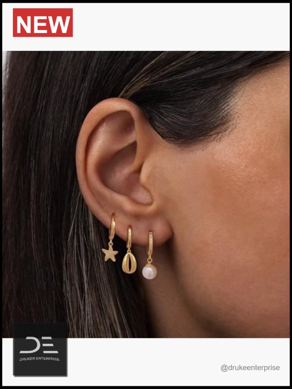 Gold Plated Dangle Earrings Pearl Shell Starfish Huggie Stack - Picture 6 of 7